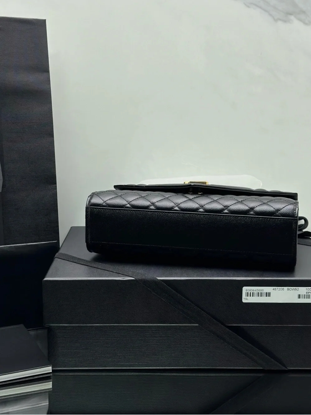 Saint Laurent Black Quilted Leather Shoulder Bag with Gold YSL Logo